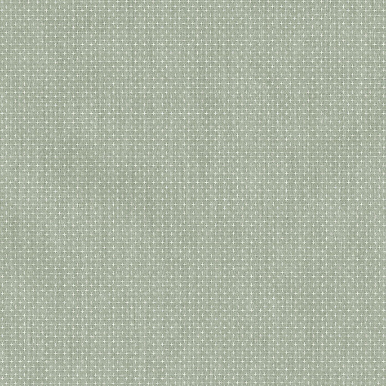 A close-up of a woven fabric texture in a muted sage green color, showing a fine grid-like pattern.
