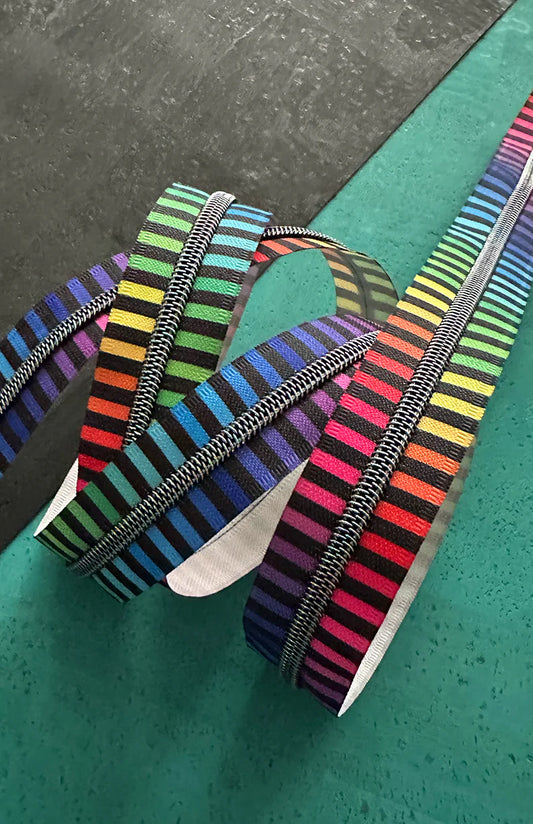 Zipper Tape with Iridescent Teeth - Rainbow Stripe