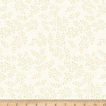 A repeating floral branch pattern in pale beige on an off-white background, with a wooden ruler along the bottom edge for scale.