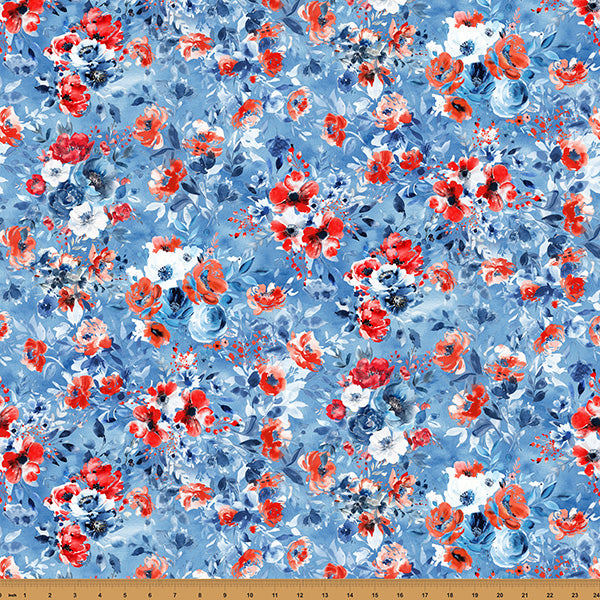 Red Truck Road Trip - Floral - Blue