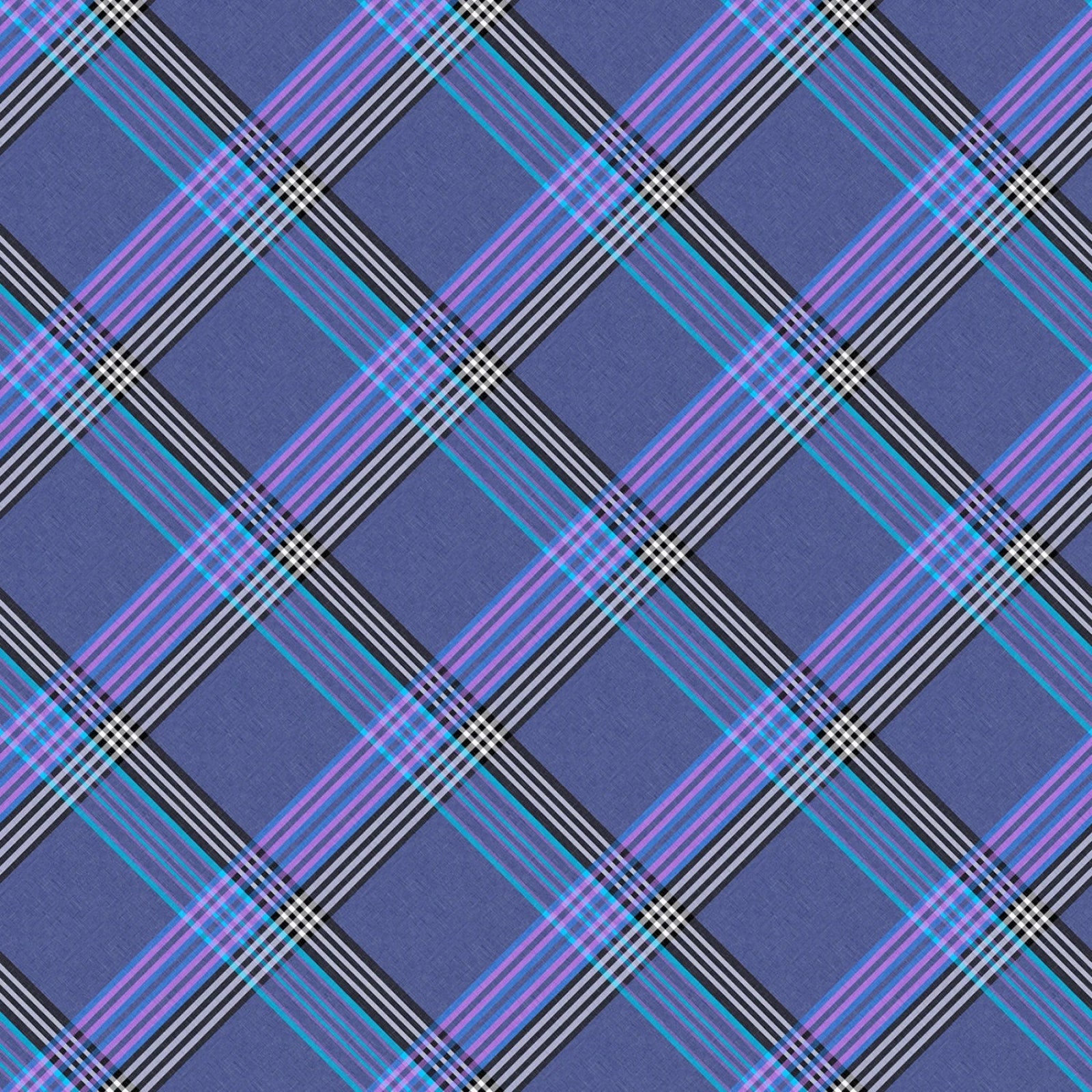 A repeating plaid pattern in purple, blue, pink, white, and gray, filling the entire frame.