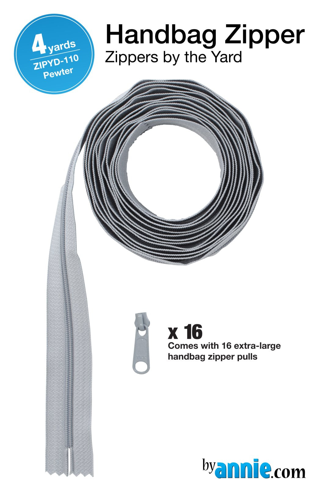 Zippers by the Yard - Pewter - 4 yards