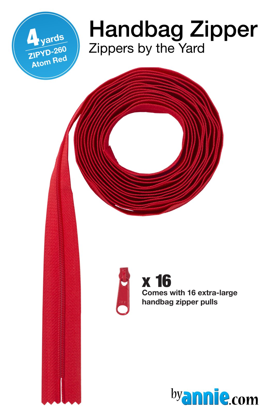 Zippers by the Yard - Atom Red - 4 yards