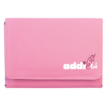 A pink textured fabric pouch or wallet with a flap closure, featuring the 'addiClick' logo printed in white and pink on the lower right, set against a plain white background.