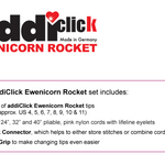 A product information graphic for the addiClick Ewenicorn Rocket. The top features the black and red addiClick logo with 'EWENICORN ROCKET' in red.