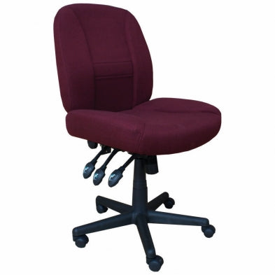 Burgundy office chair with black wheels on a white background