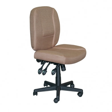 Tan office chair with black wheels on a white background
