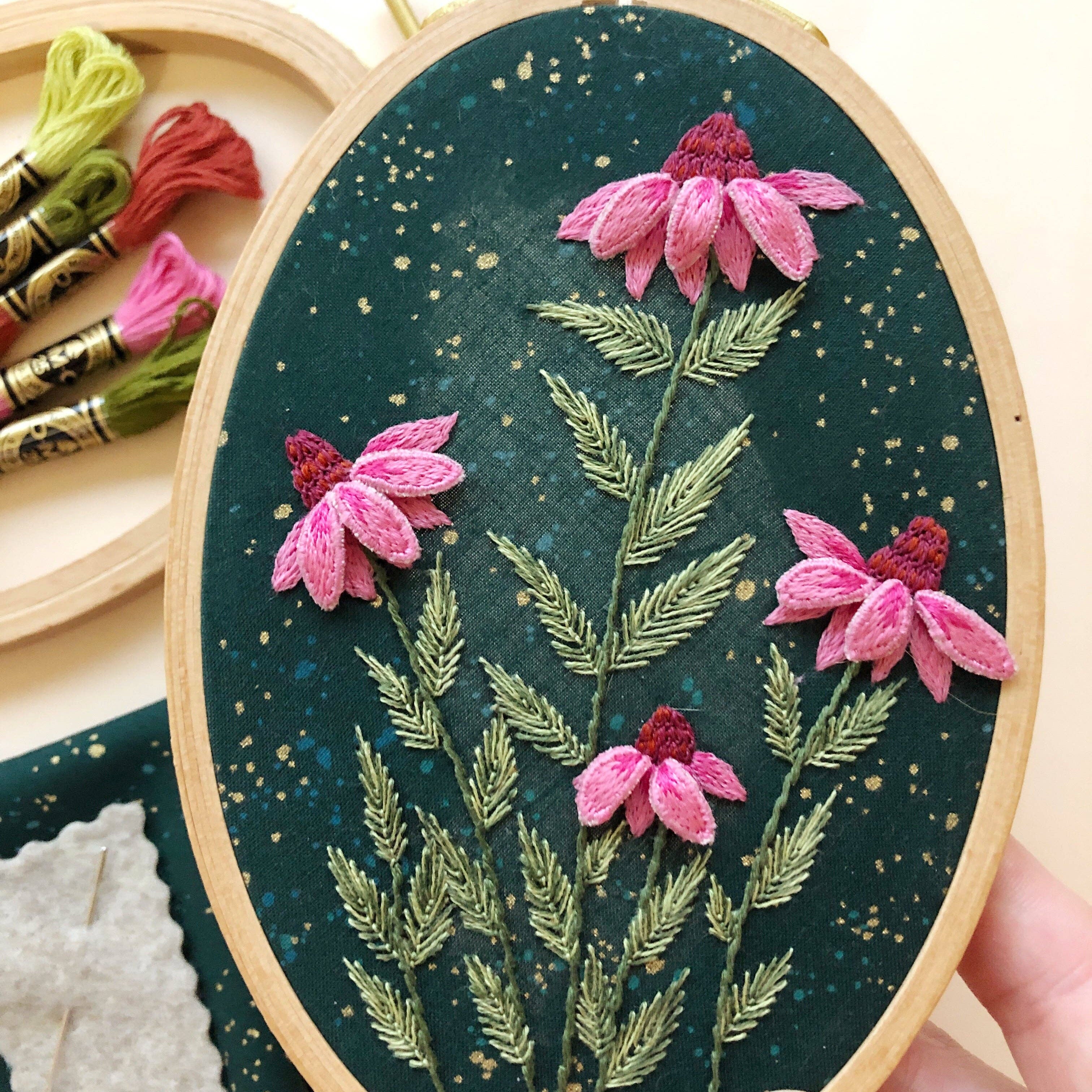 3D Coneflowers - Floral Embroidery Kit for Intermediate Stitchers