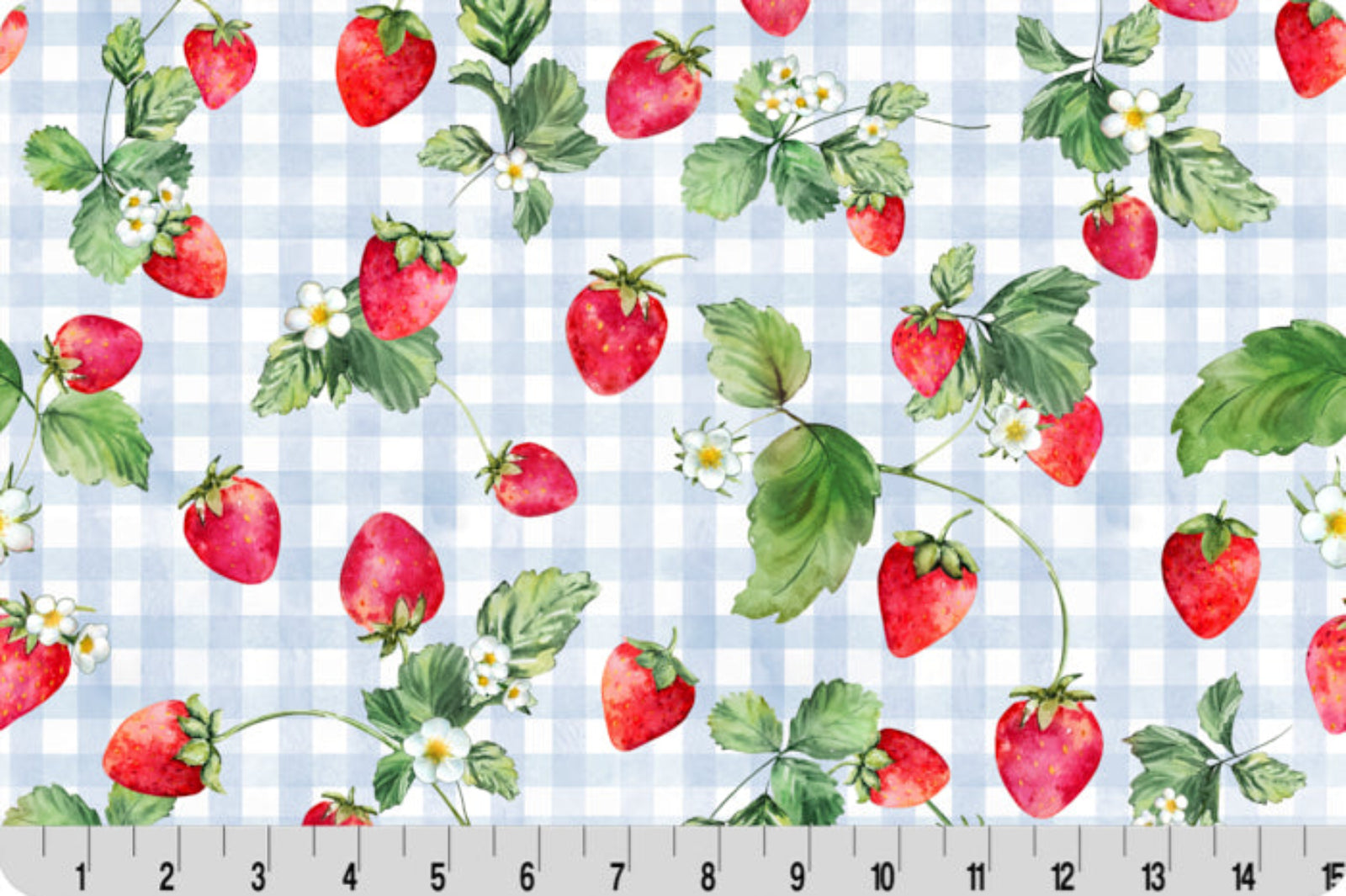 Strawberry pattern on a blue checkered background