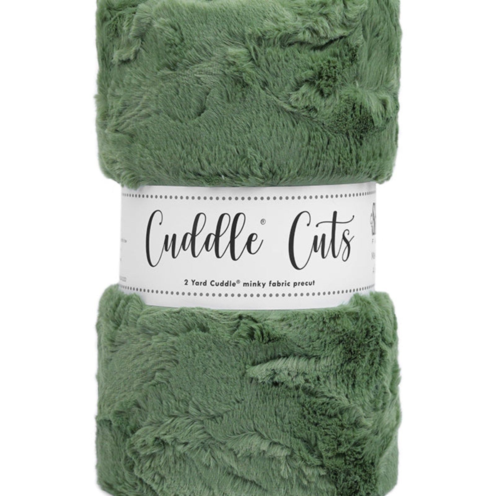 Green fabric roll with 'Cuddle Cuts' label on a white background