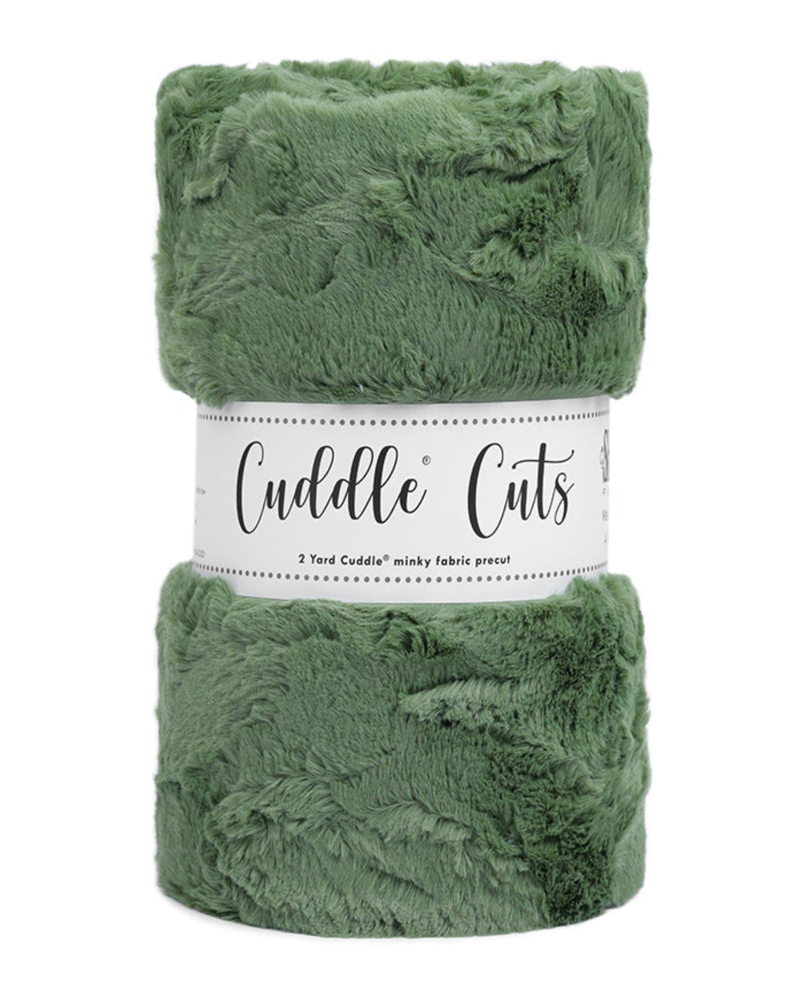 Green fabric roll with 'Cuddle Cuts' label on a white background