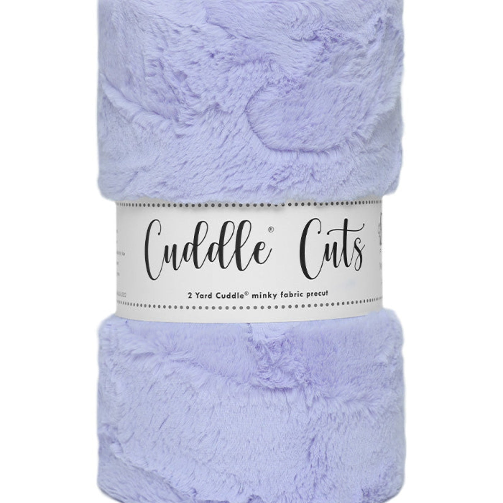 A folded lavender plush fabric wrapped in a white paper band labeled 'Cuddle Cuts'.