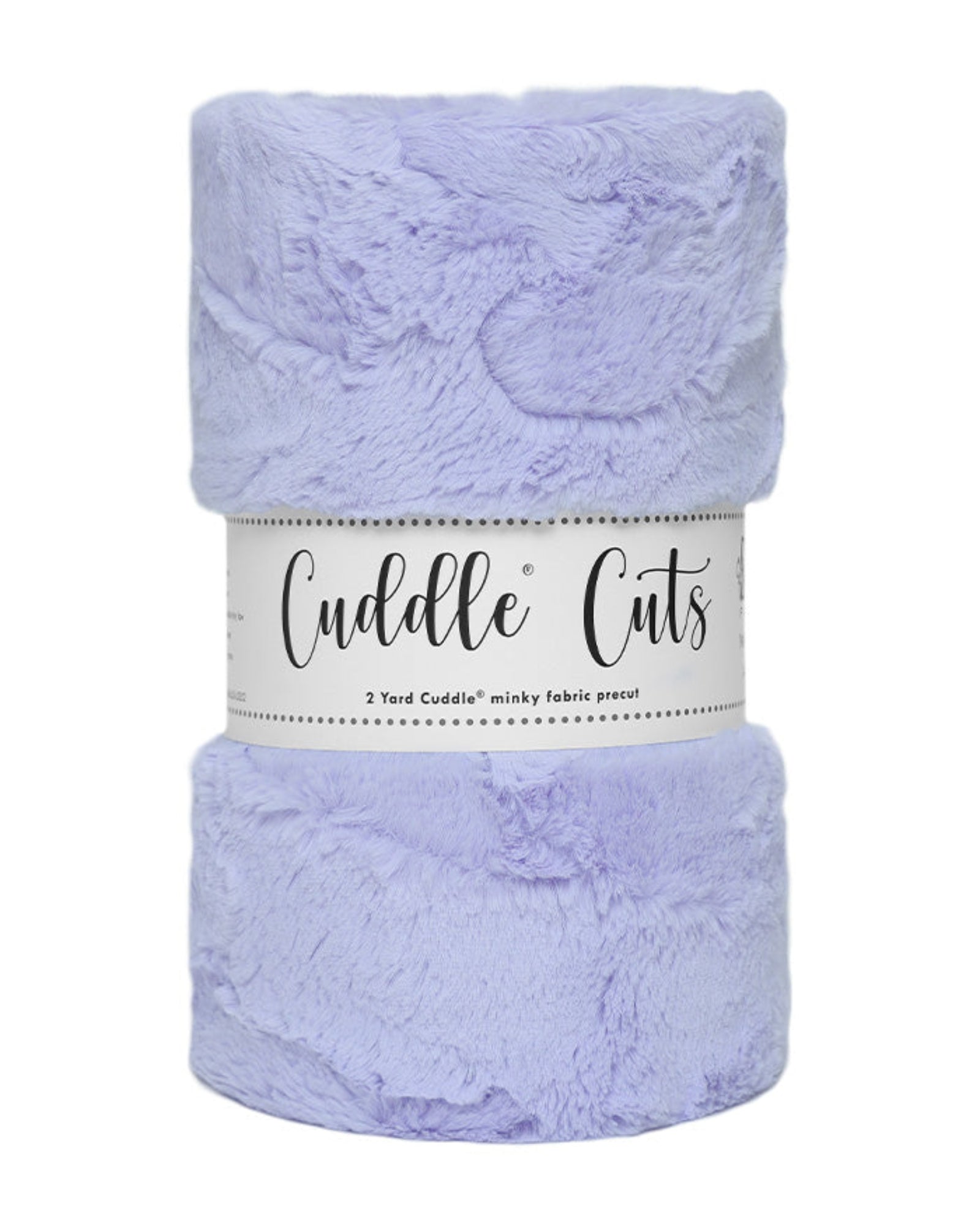 A folded lavender plush fabric wrapped in a white paper band labeled 'Cuddle Cuts'.