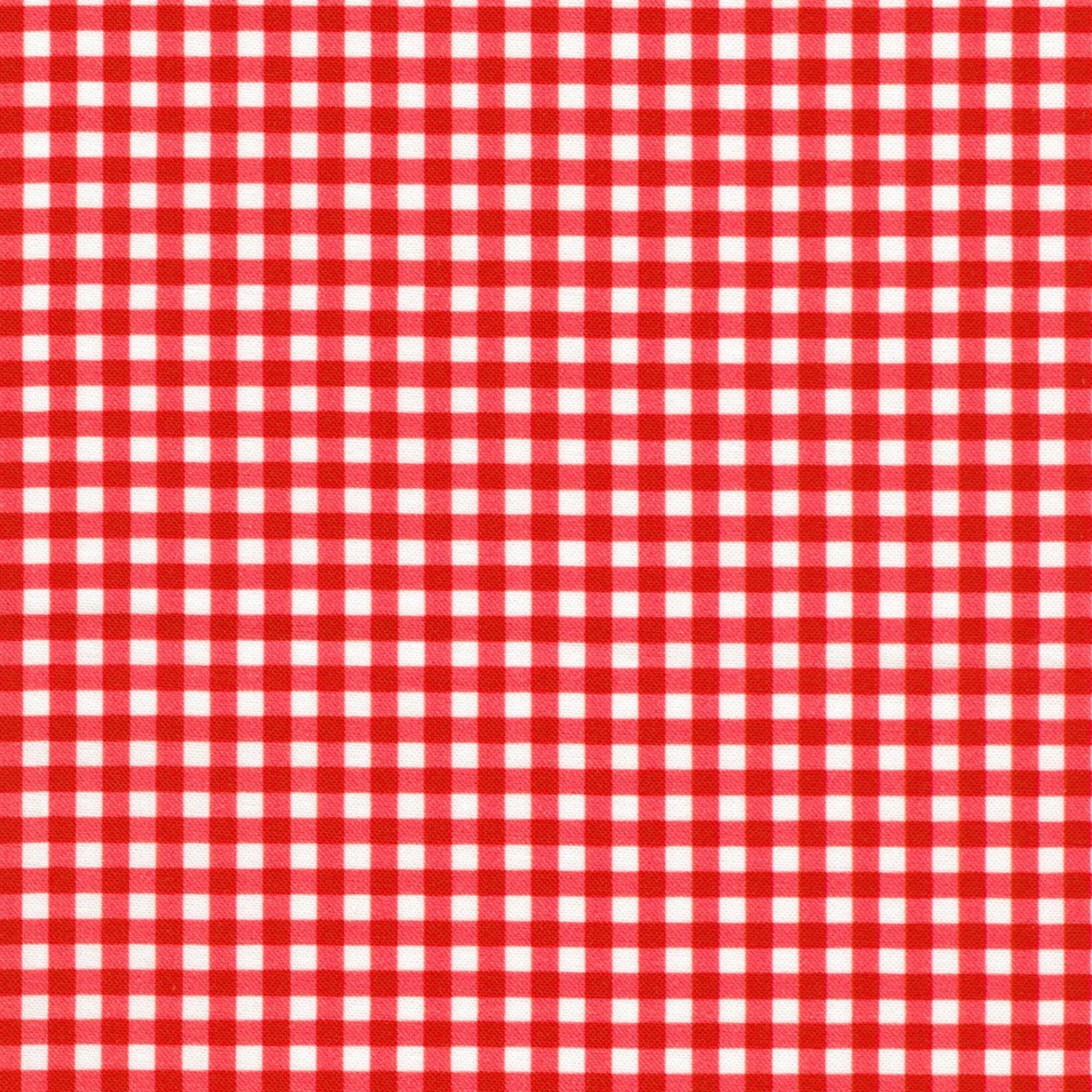 Red and white gingham checkered fabric pattern filling the frame.