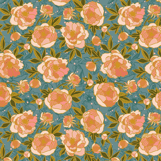 Lush Life - Wild Peonies - Soft Teal