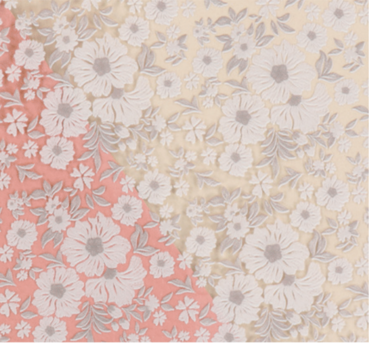 Floral pattern with white flowers on a pink and beige background