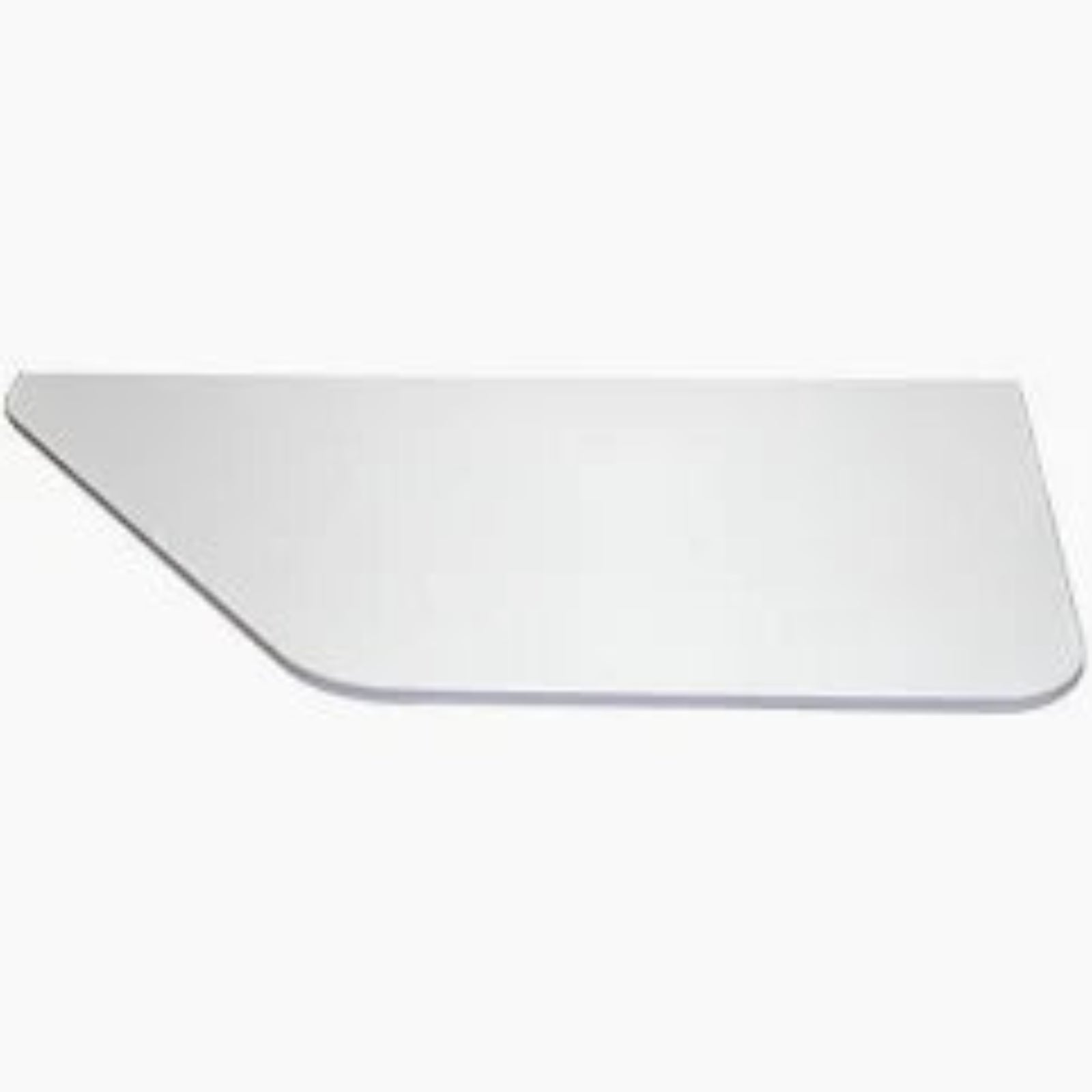 A clear, transparent plastic or acrylic tray insert with a slanted left edge and rounded corners, shown on a plain white background.