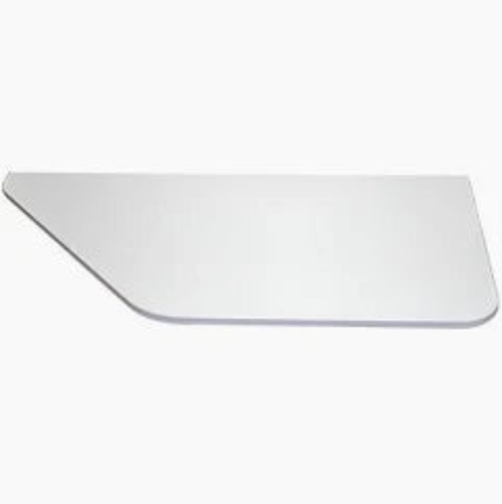 A clear, transparent plastic or acrylic tray insert with a slanted left edge and rounded corners, shown on a plain white background.