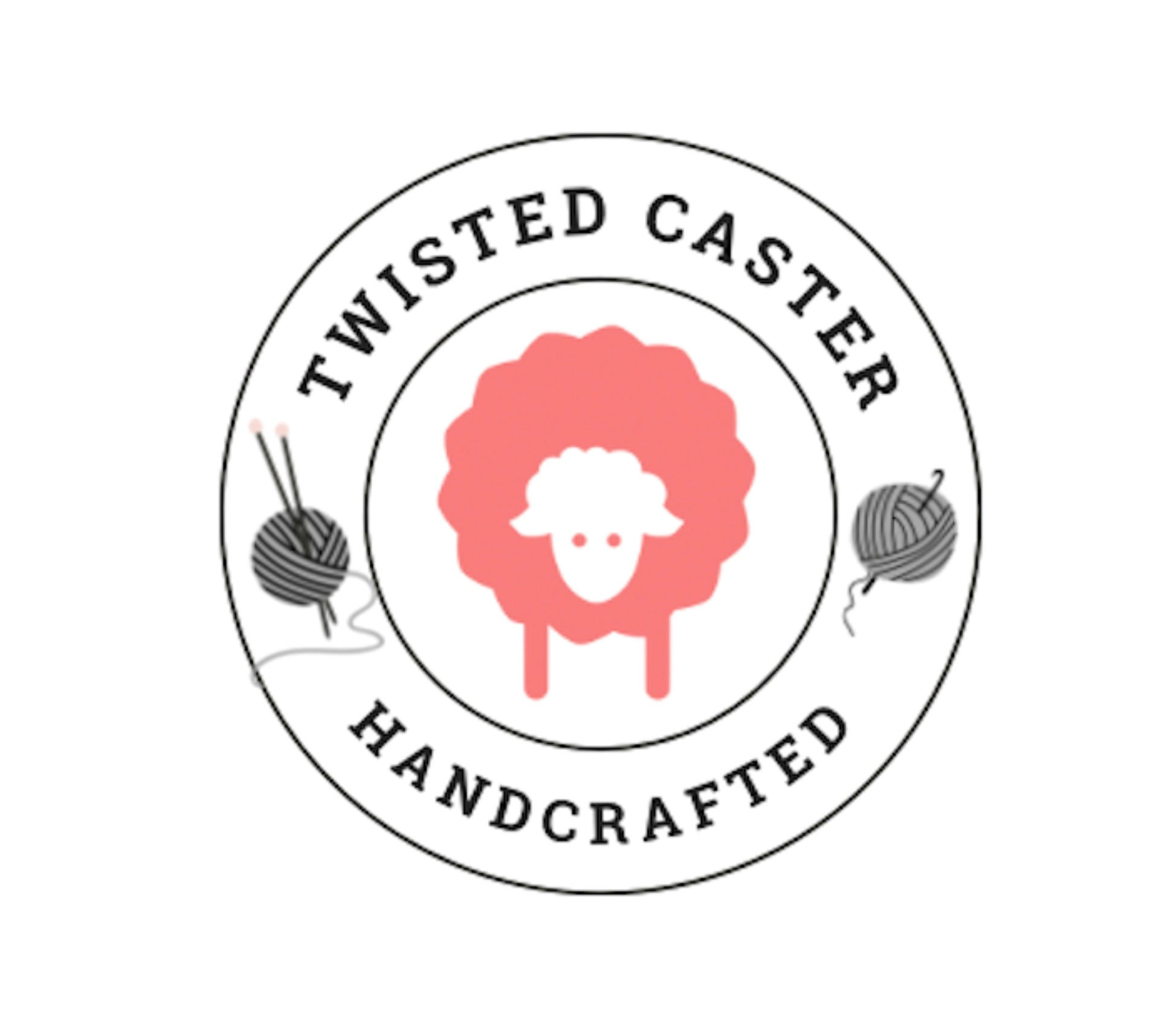 Twisted Caster logo featuring a pink sheep with yarn and knitting needles.